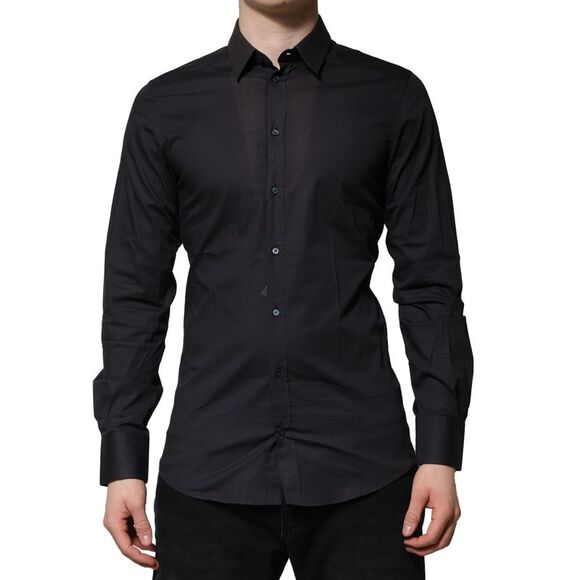 Dolce & Gabbana Blue Cotton GOLD Long Sleeves Formal Men's Shirt